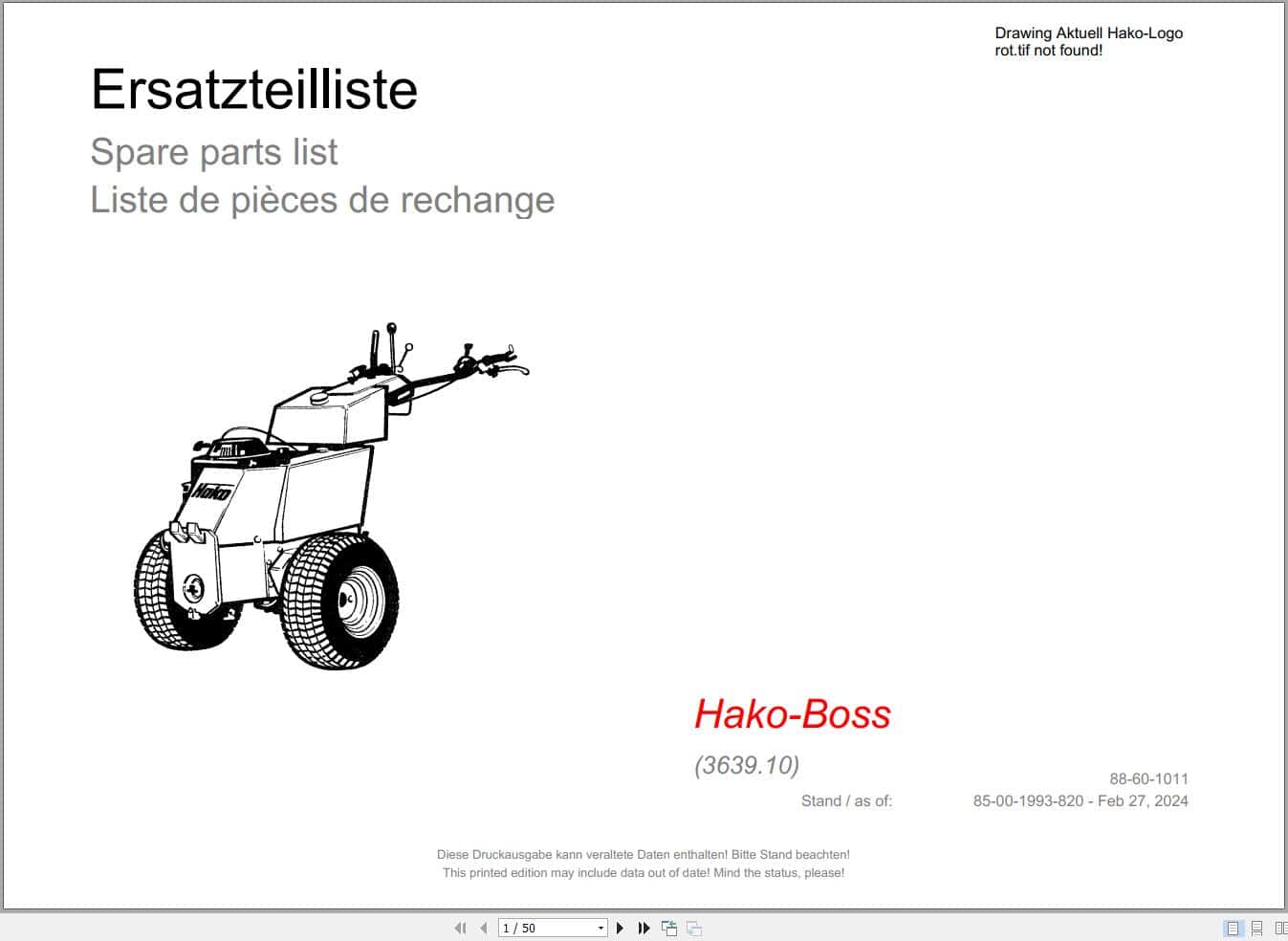 Hako Sweeper Hako Boss (3639.10) Spare Parts Catalog (1)