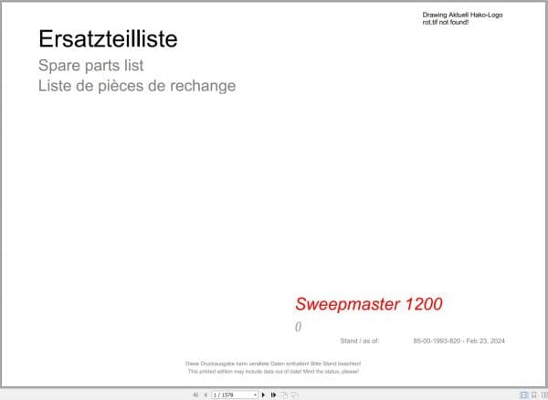 Hako Sweeper Sweepmaster 1200 Spare Parts Catalog (1)