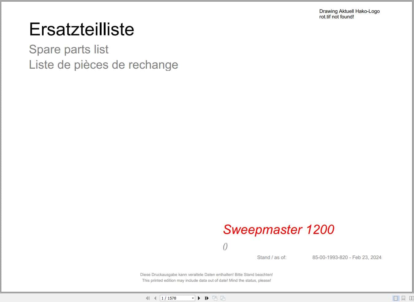 Hako Sweeper Sweepmaster 1200 Spare Parts Catalog (1)