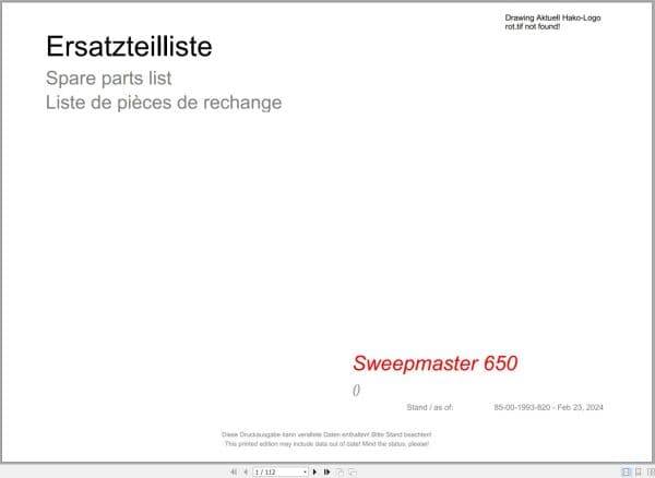 Hako Sweeper Sweepmaster 650 Spare Parts Catalog (1)