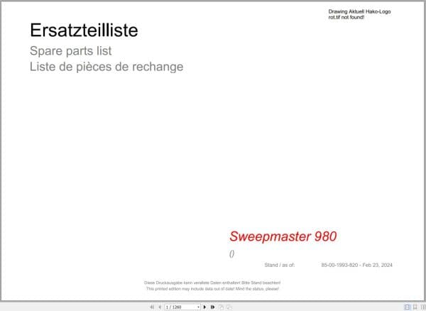 Hako Sweeper Sweepmaster 980 Spare Parts Catalog (1)
