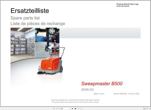 Hako Sweeper Sweepmaster B500 (6258.20) Spare Parts Catalog (1)