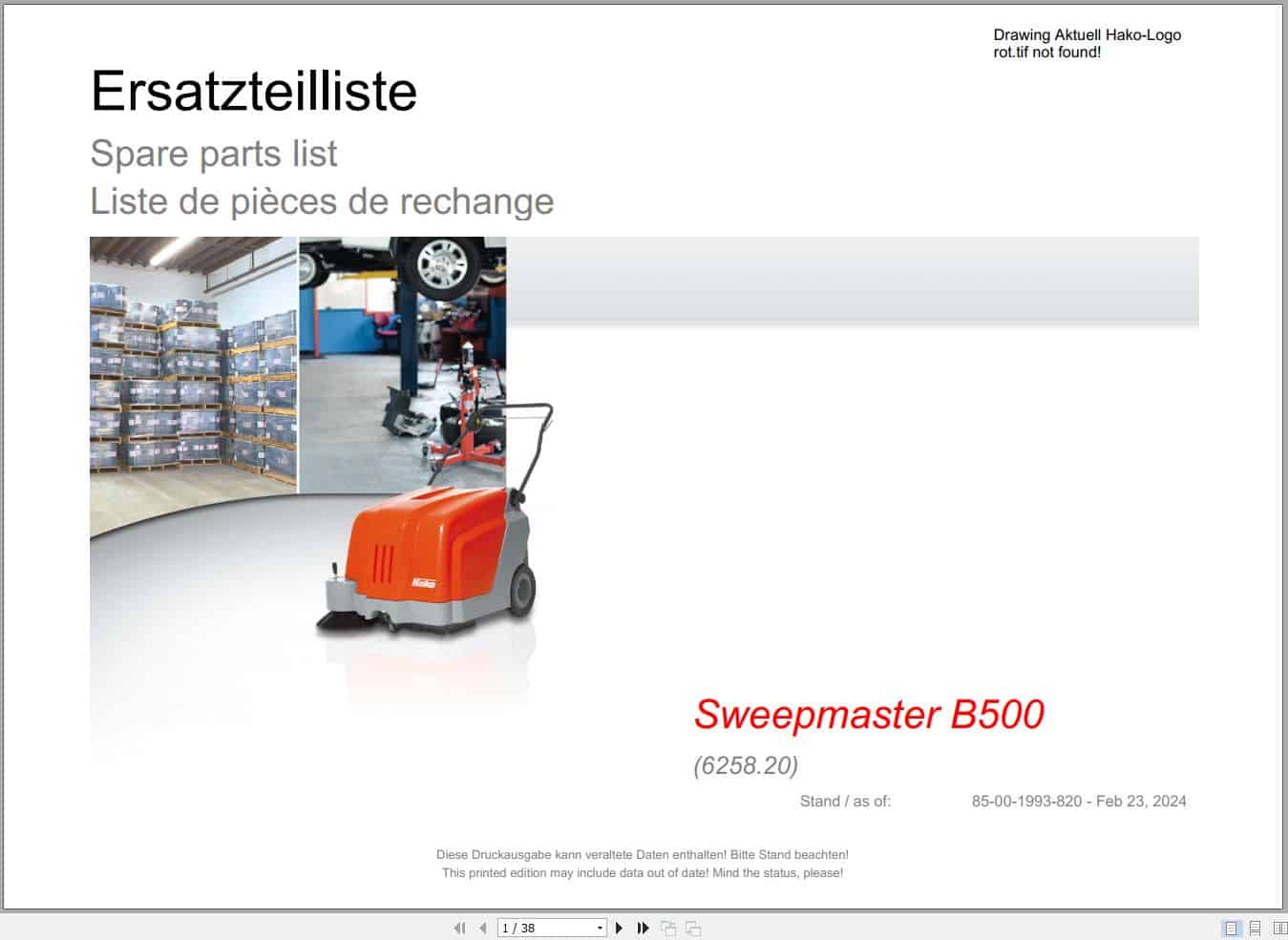 Hako Sweeper Sweepmaster B500 (6258.20) Spare Parts Catalog (1)