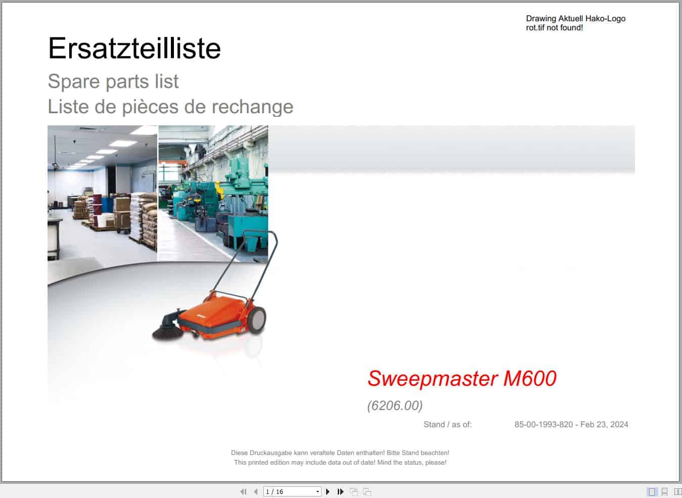 Hako Sweeper Sweepmaster M600 (6206.00) Spare Parts Catalog (1)