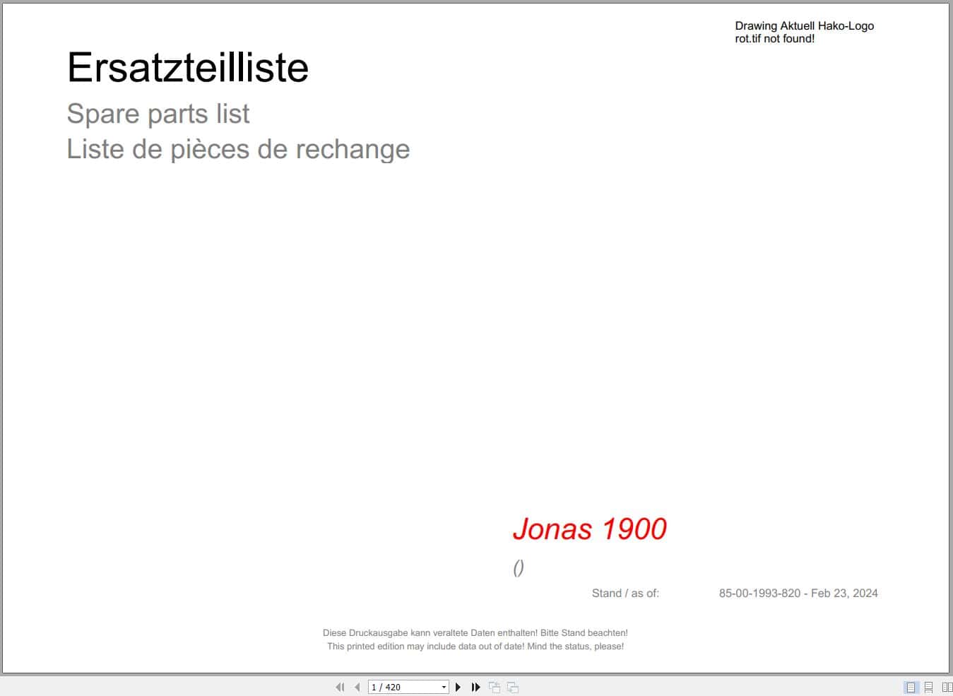 Hako Sweepers Jonas 1900 Spare Parts Catalog (1)
