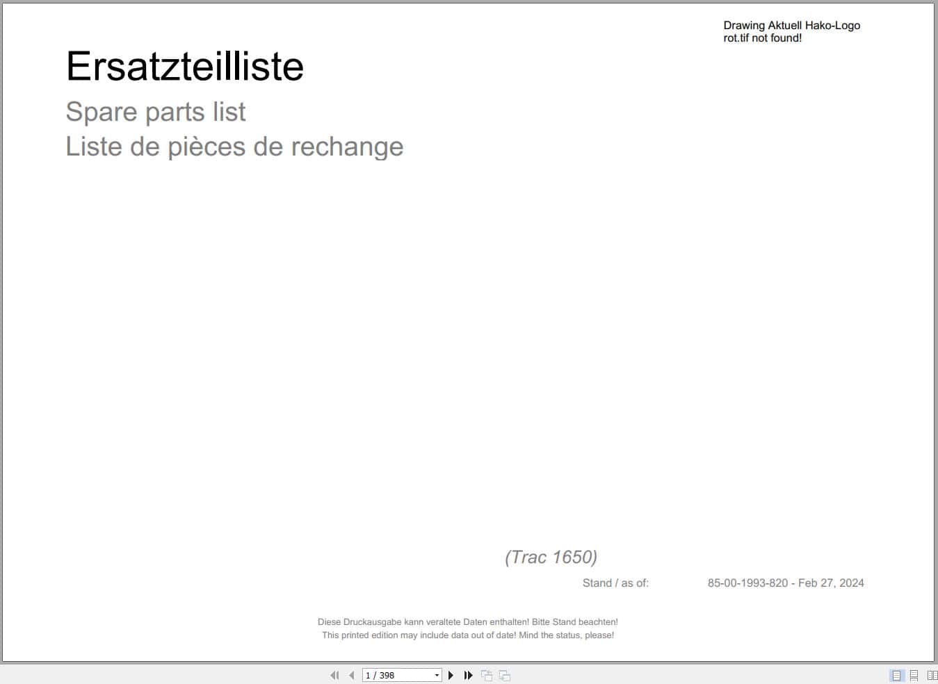 Hako Tractor Trac 1650 Spare Parts Catalog (1)
