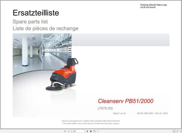 Hako Vacuum Cleaner Cleanserv PB S SD VD VL VU Series Spare Parts Catalog (1)