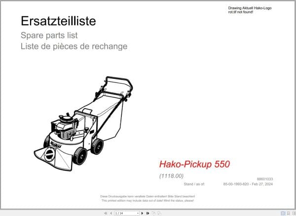 Hako Vacuum Cleaner Hako Pickup 550 (1118.00) Spare Parts Catalog (1)