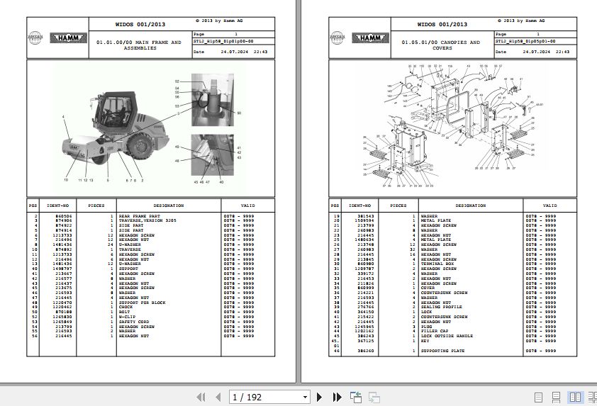 Hamm Compactor 3205 H1.58 2039616 STANDARD Spare Parts Catalog (1)