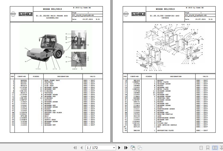 Hamm Compactor 3307 H1.59 1290819 STANDARD Spare Parts Catalog (1)