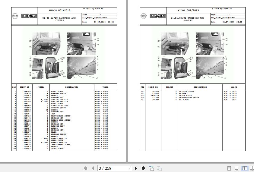 Hamm Compactor 3516   3520 H1.61 1292609 STANDARD Spare Parts Catalog (1)
