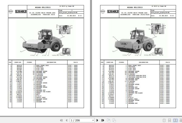 Hamm Compactor 3516   3520 H1.61 2030201 STANDARD Spare Parts Catalog (1)