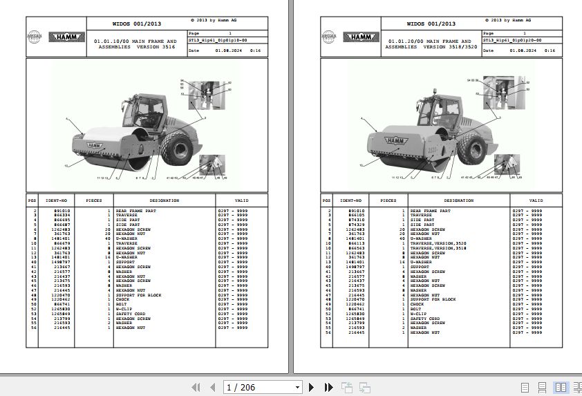Hamm Compactor 3516   3520 H1.61 2030201 STANDARD Spare Parts Catalog (1)