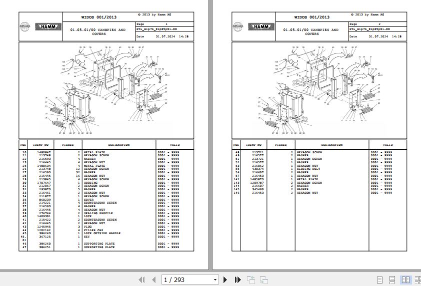 Hamm Compactor 3516   3520 H1.76 2061601 STANDARD Spare Parts Catalog (1)