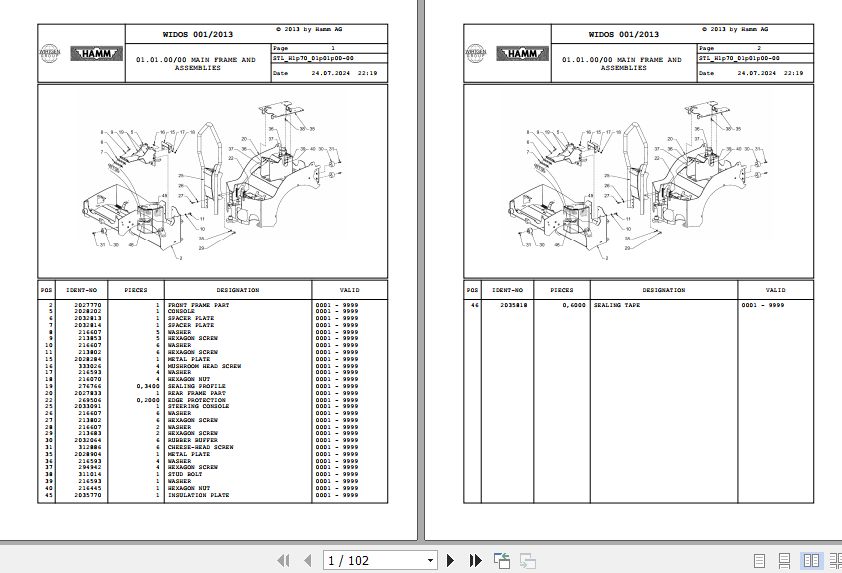 Hamm Compactor HD 8 10C H1.70 2042209 Spare Parts Catalog (1)