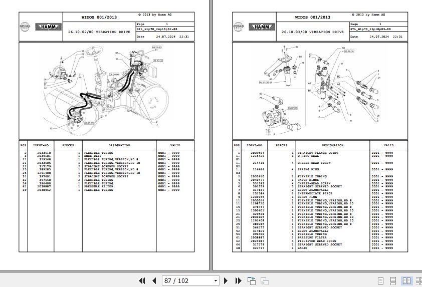 Hamm Compactor HD 8 10C H1.70 2042209 Spare Parts Catalog