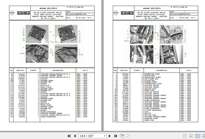 Hamm Roller HD 70 75 H1.73 2041696 Spare Parts Catalog