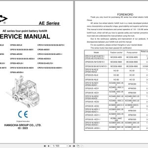 Hangcha Forklift CPD15 AEJ2 to CPD35 AED4 I Service Manual 2023 EN (1)