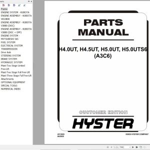 Hyster Forklift H4.0UT H4.5UT H5.0UT H5.0UTS6 A3C6 Parts Catalog 4313925 2025 (1)