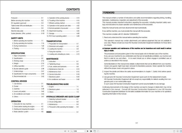 Hyundai Excavator HX210S+ HX220S+ Operation and Maintenance Manual