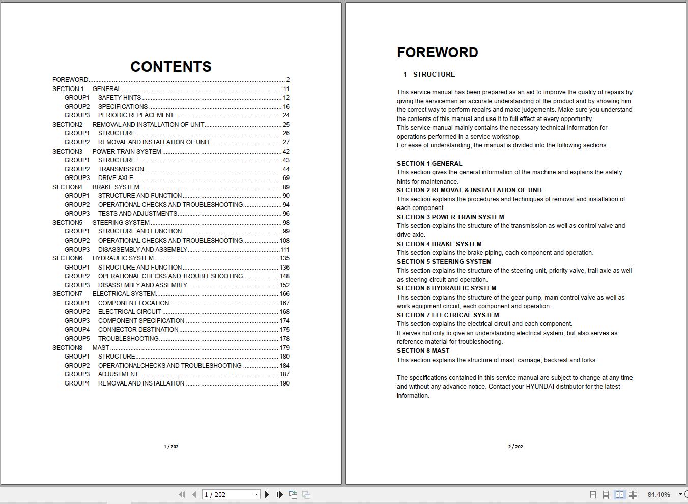 Hyundai Forklift 25LE 7U 30LE 7U 35LE 7U Service Manual