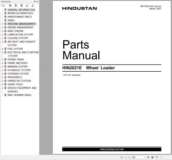 Industan Wheel Loader HIN2021E Parts Manual M0124513 00 (1)