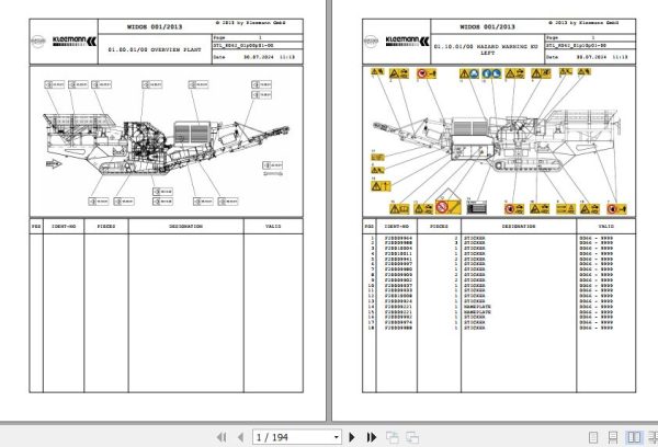 Kleemann Mobile Jaw Crusher MR122Z K062 F20005536 Spare Parts Catalog (1)