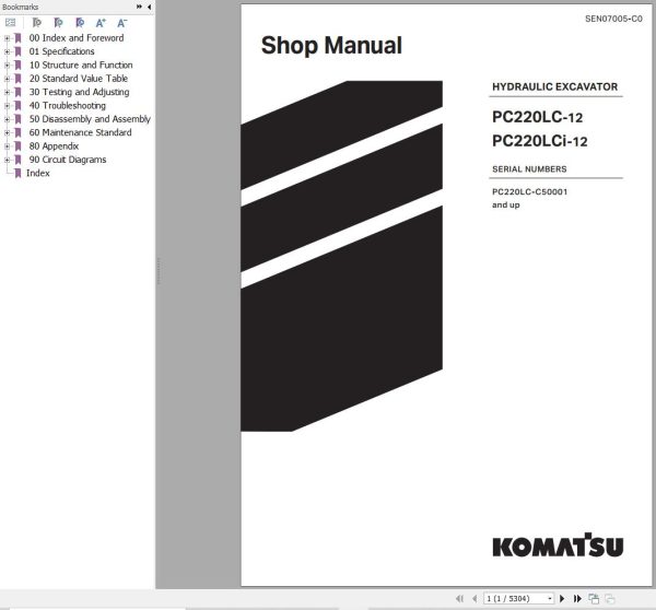 Komatsu Excavator PC220LC 12 PC220LCi 12 Shop Manual SEN07005 C0 (1)