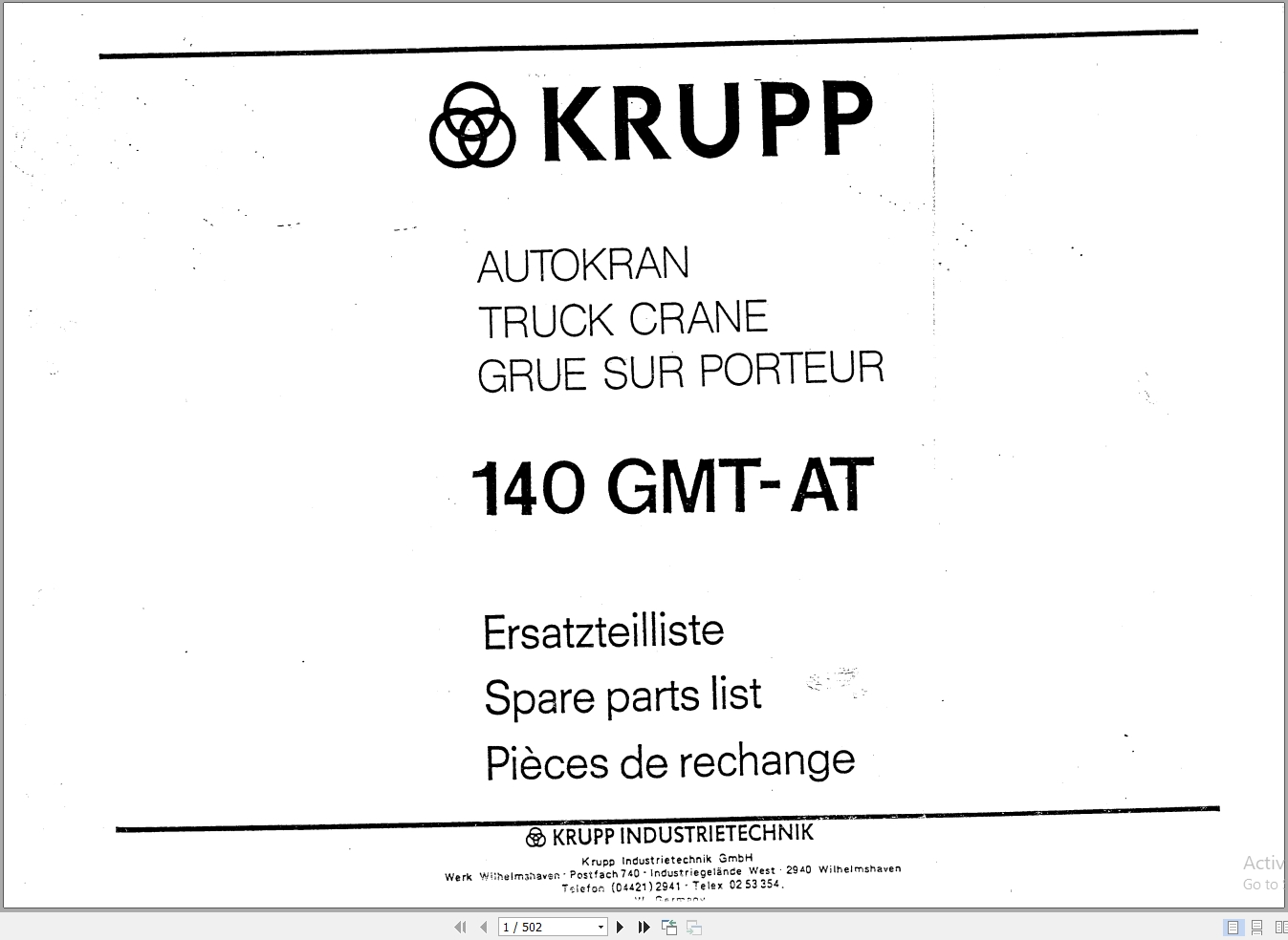 Krupp Crane 140 GMT AT Spare Parts List 1988 EN DE FR (1)
