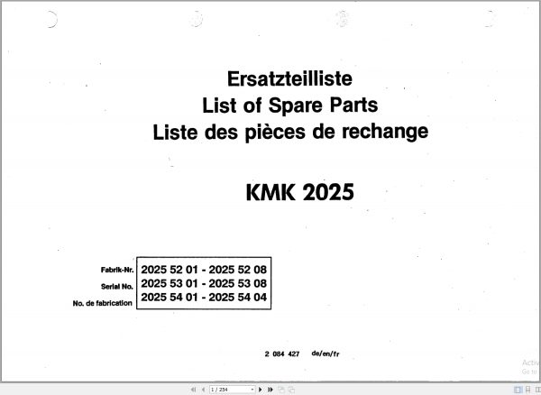 Krupp Crane KMK 2025 Spare Parts List 2084427 1992 DE EN FR (1)