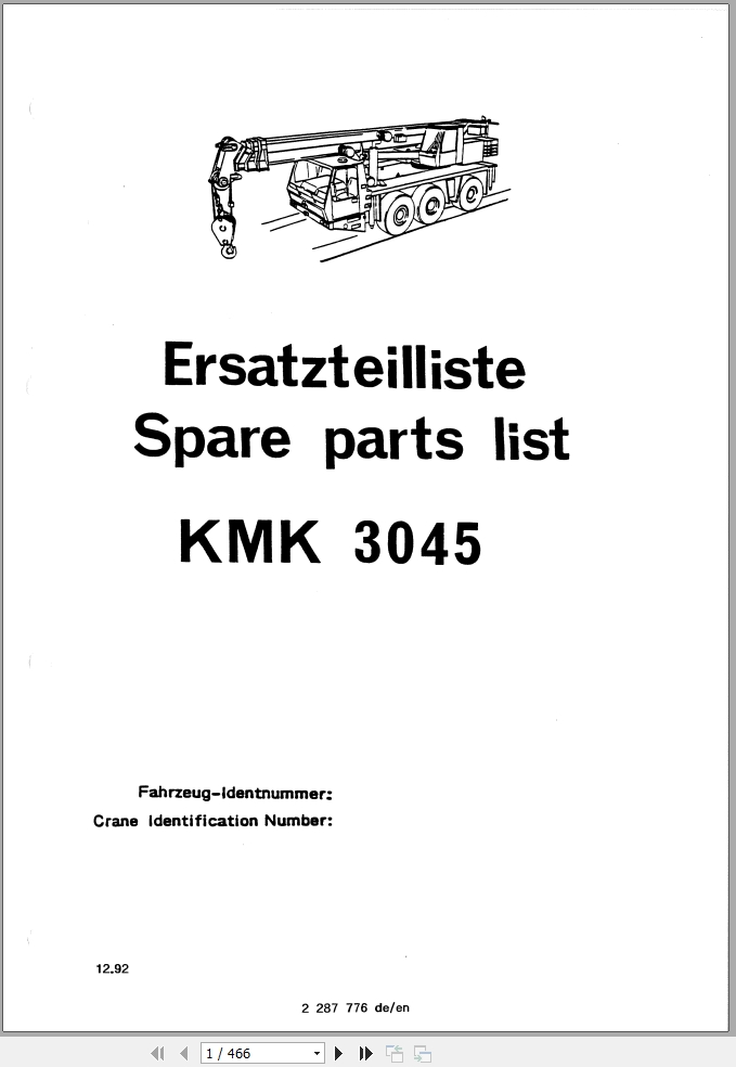 Krupp Crane KMK 3045 Spare Parts List 2287776 12.1992 EN DE (1)