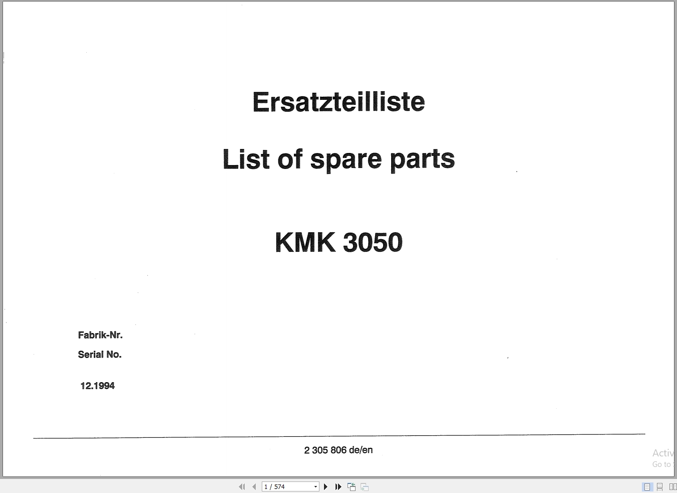 Krupp Crane KMK 3050 Spare Parts List 2305806 12.1994 DE EN (1)