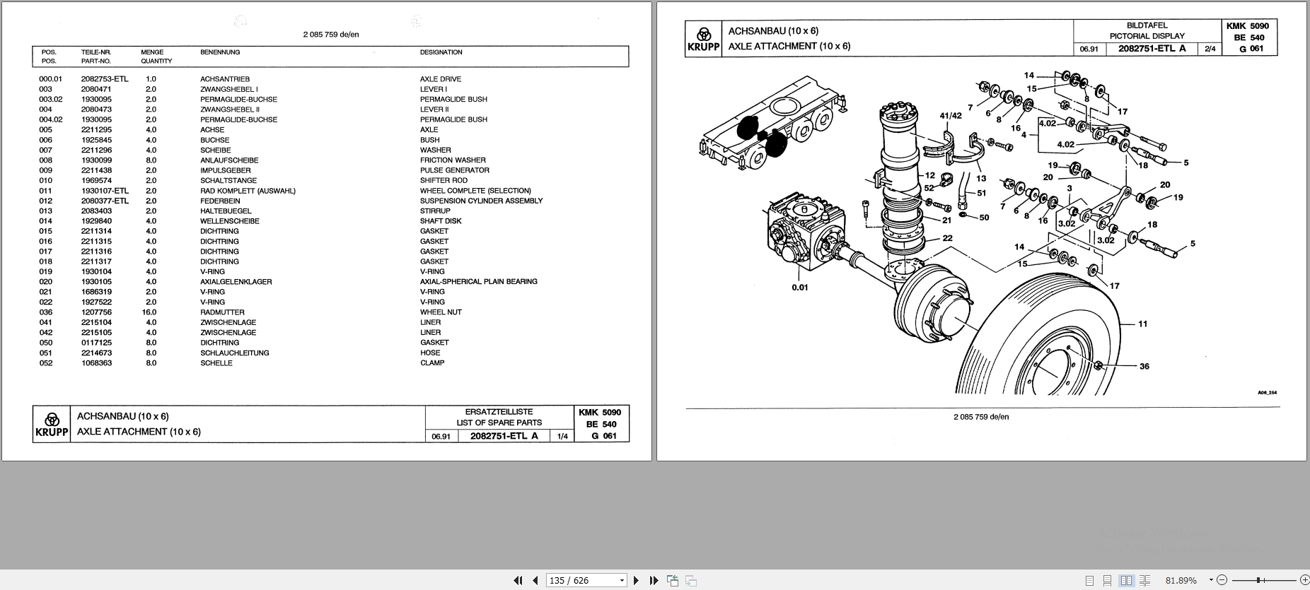 Krupp Crane KMK 5090 Spare Parts List 2085759 6.1991 EN DE (2)
