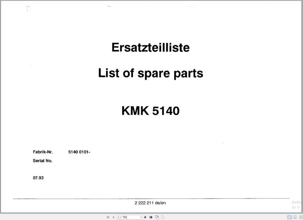 Krupp Crane KMK 5140 Spare Parts List 2222211 7.1993 EN DE (1)