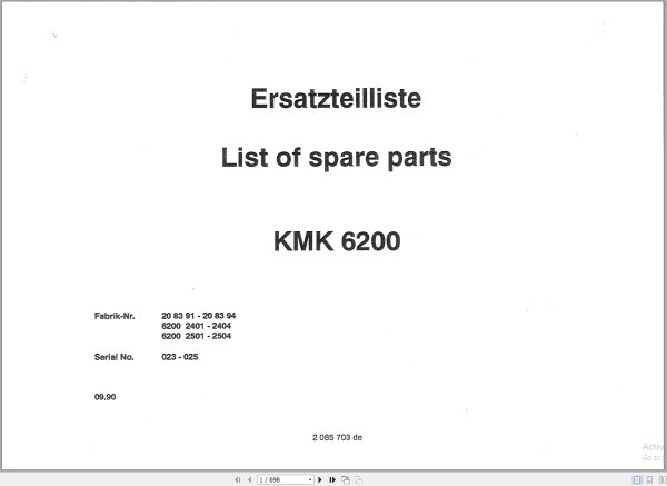 Krupp Crane KMK 6200 Spare Parts List 2085703 1990 DE EN (1)