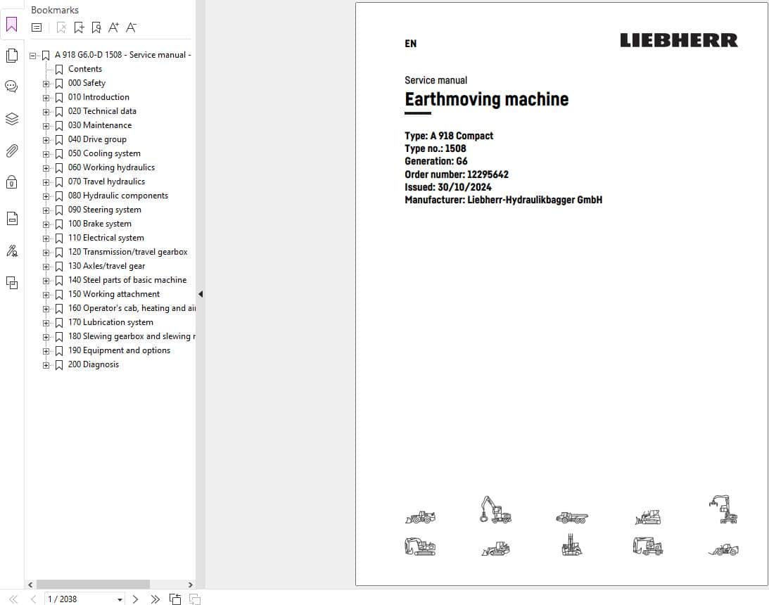Liebherr Earthmoving Machine A918 Compact 1508 Service Manual 12295642 2024 (1)