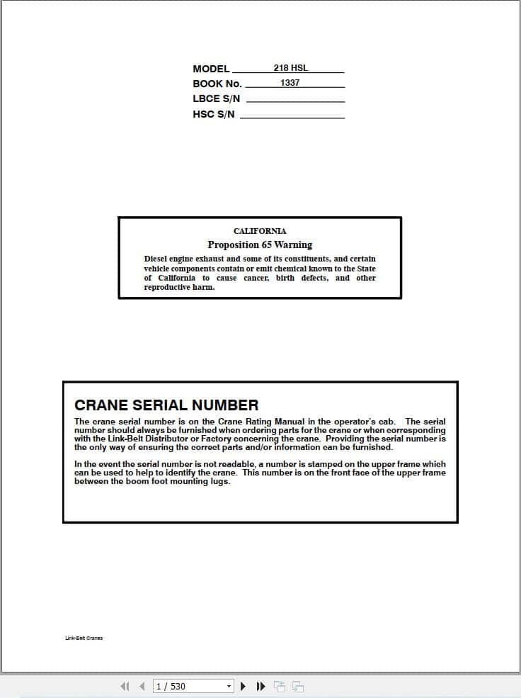 Link Belt Crane 218 HSL Service Manual (1)