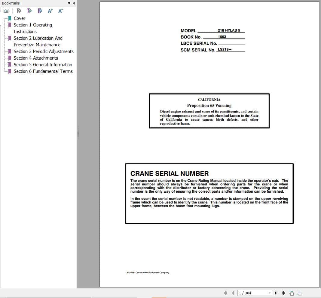 Link Belt Crane 218 HYLAB 5 Operation Manual (1)