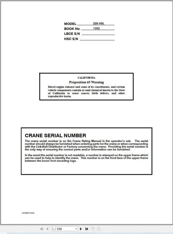 Link Belt Crane 228 HSL Service Manual (1)