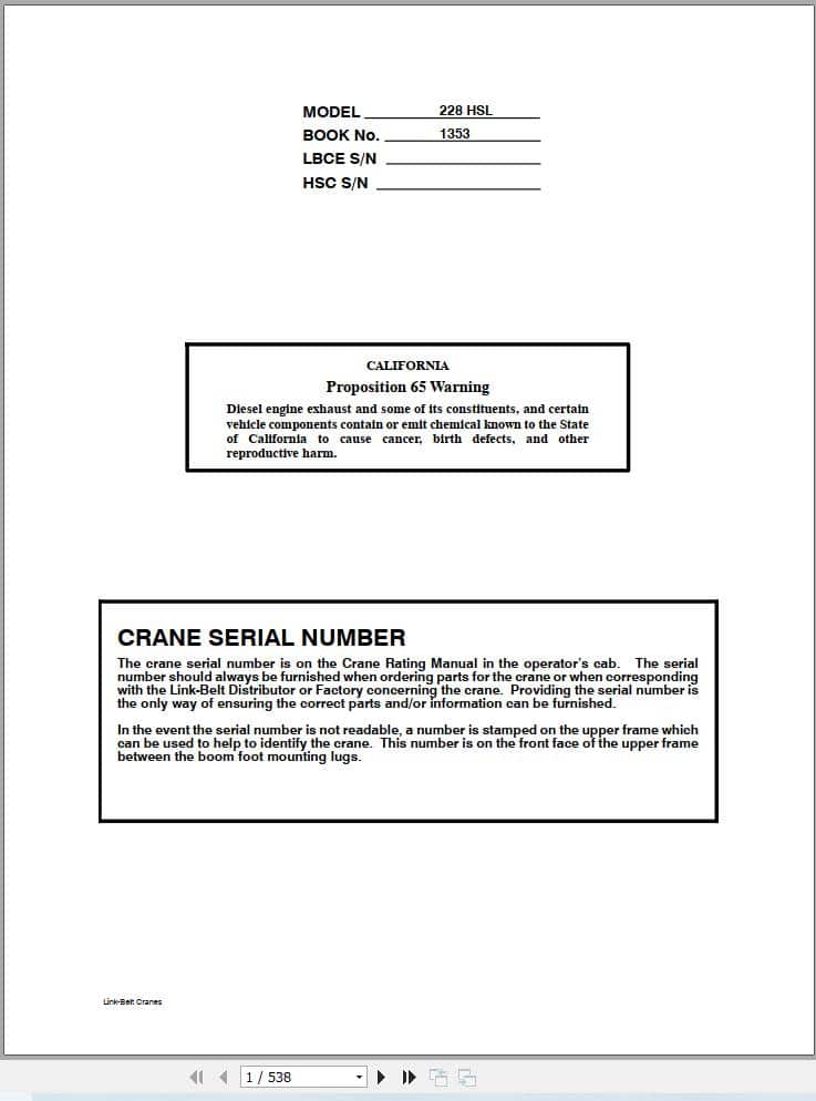 Link Belt Crane 228 HSL Service Manual (1)