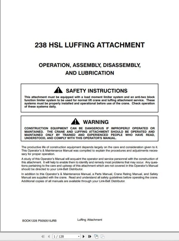 Link Belt Crane 238 HSL Luffering Attachment Operation Manual (1)