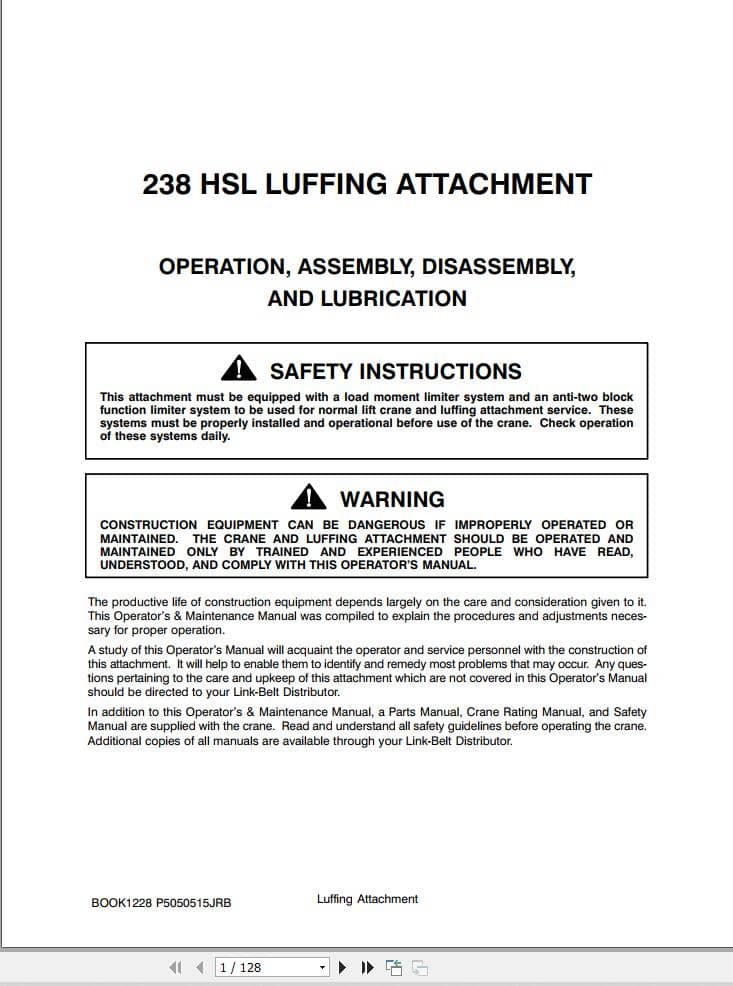 Link Belt Crane 238 HSL Luffering Attachment Operation Manual (1)