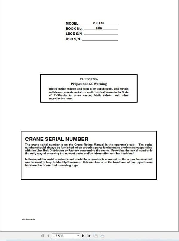 Link Belt Crane 238 HSL Service Manual (1)