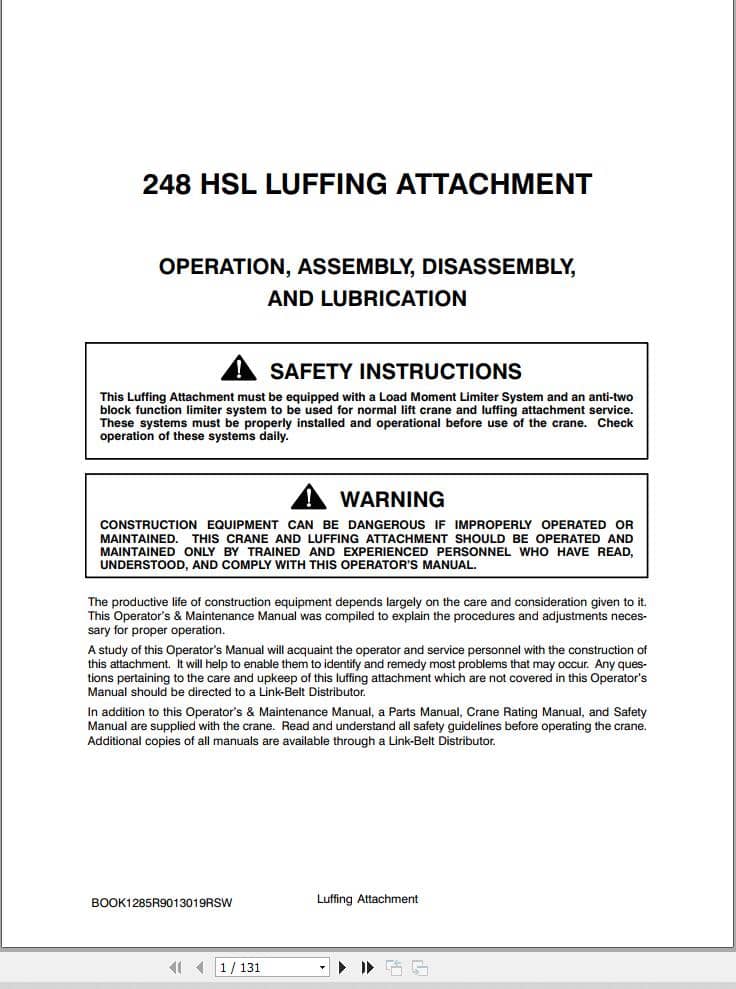 Link Belt Crane 248 HSL Luffering Attachment Operation Manual (1)