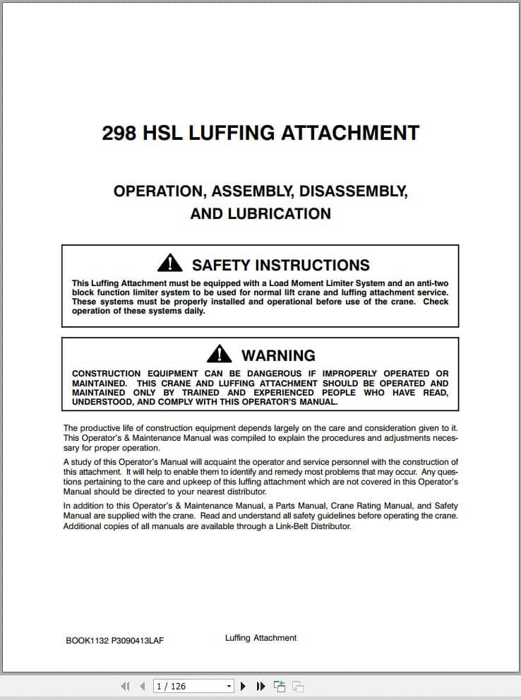 Link Belt Crane 298 HSL Luffering Attachment Operation Manual (1)