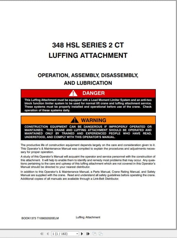 Link Belt Crane 348 HSL Series 2 CT Luffering Attachment Operation Manual (1)