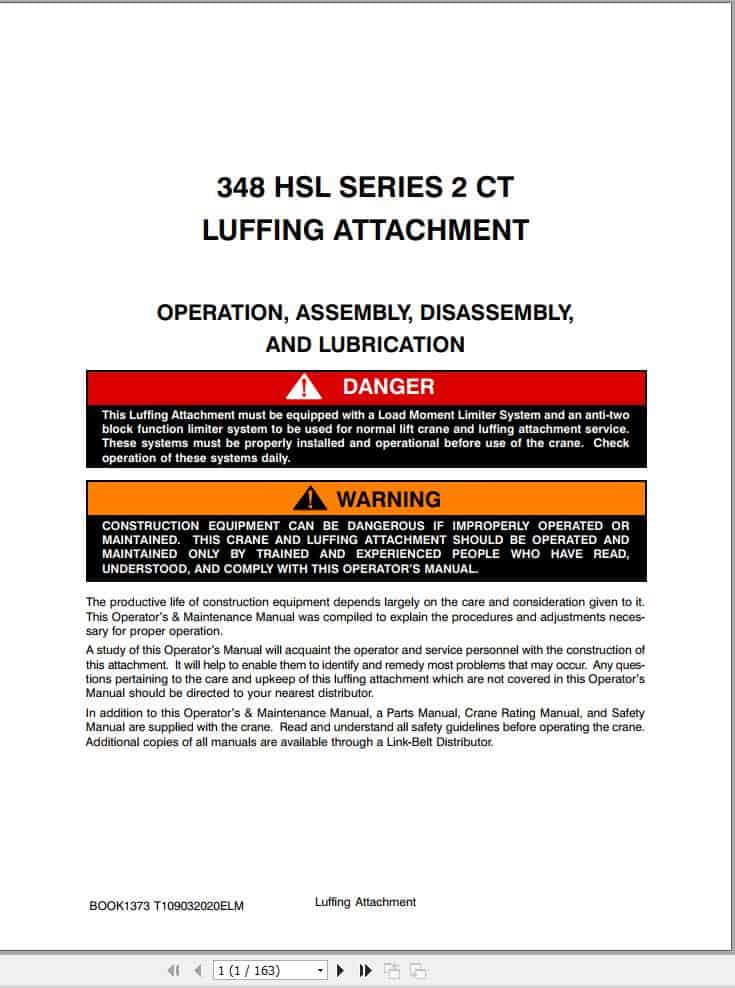 Link Belt Crane 348 HSL Series 2 CT Luffering Attachment Operation Manual (1)