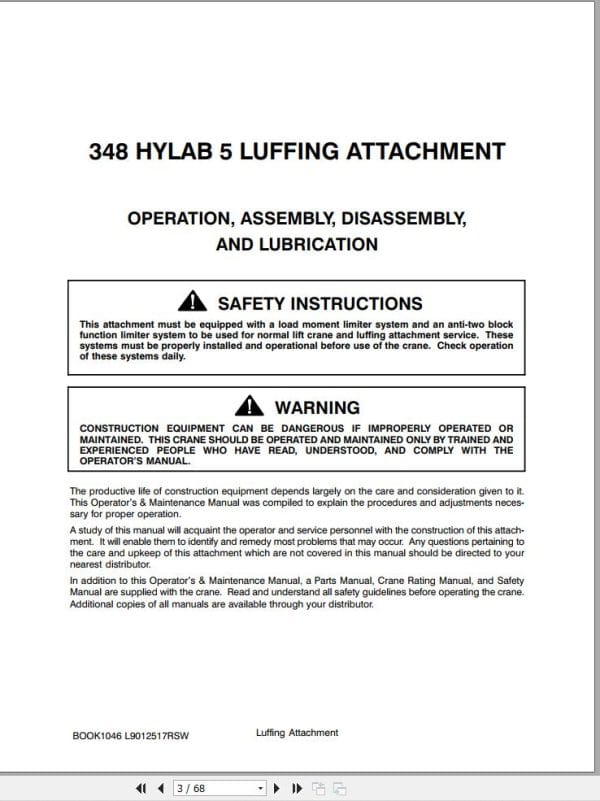 Link Belt Crane 348 HYLAB 5 Luffering Attachment Operation Manual (1)