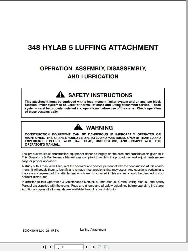 Link Belt Crane 348 HYLAB 5 Luffering Attachment Operation Manual (1)