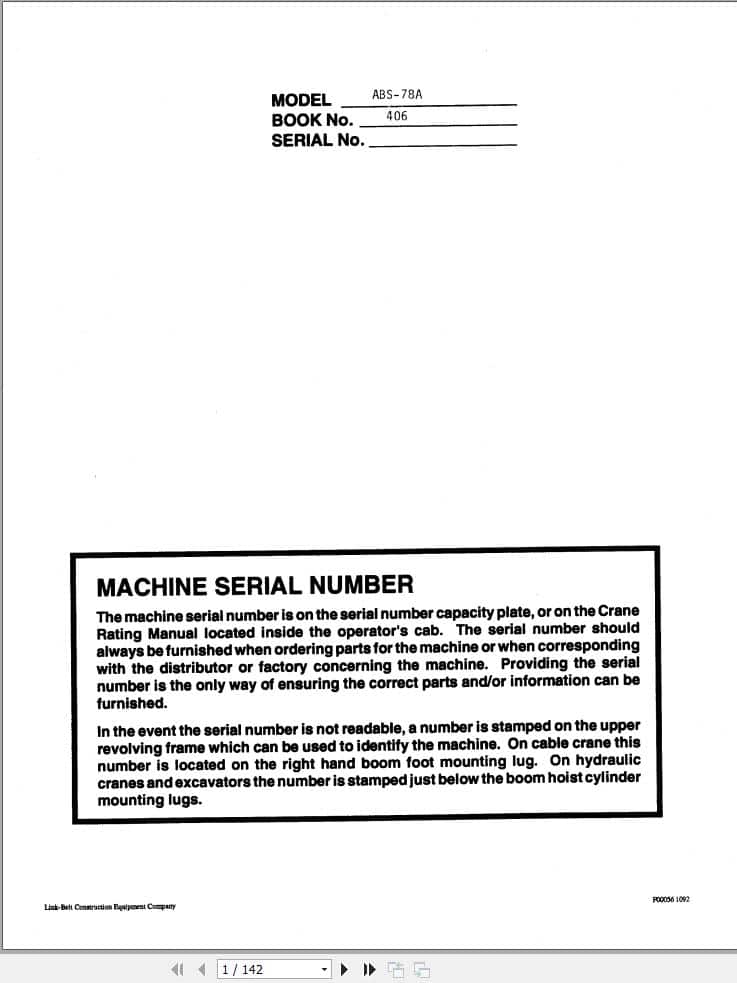 Link Belt Crane API 78A Service Manual (1)